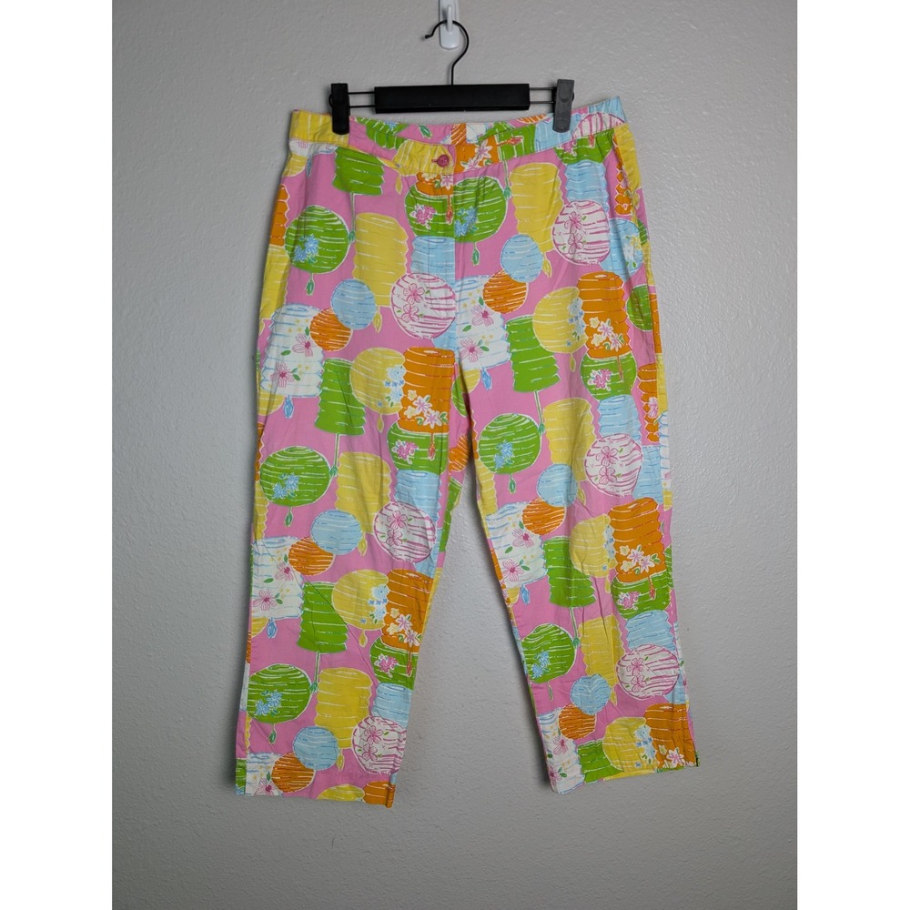 Lilly Pulitzer Pink Chinese Lantern Print Cropped Straight Leg Pants Womens 12 - Picture 2 of 8